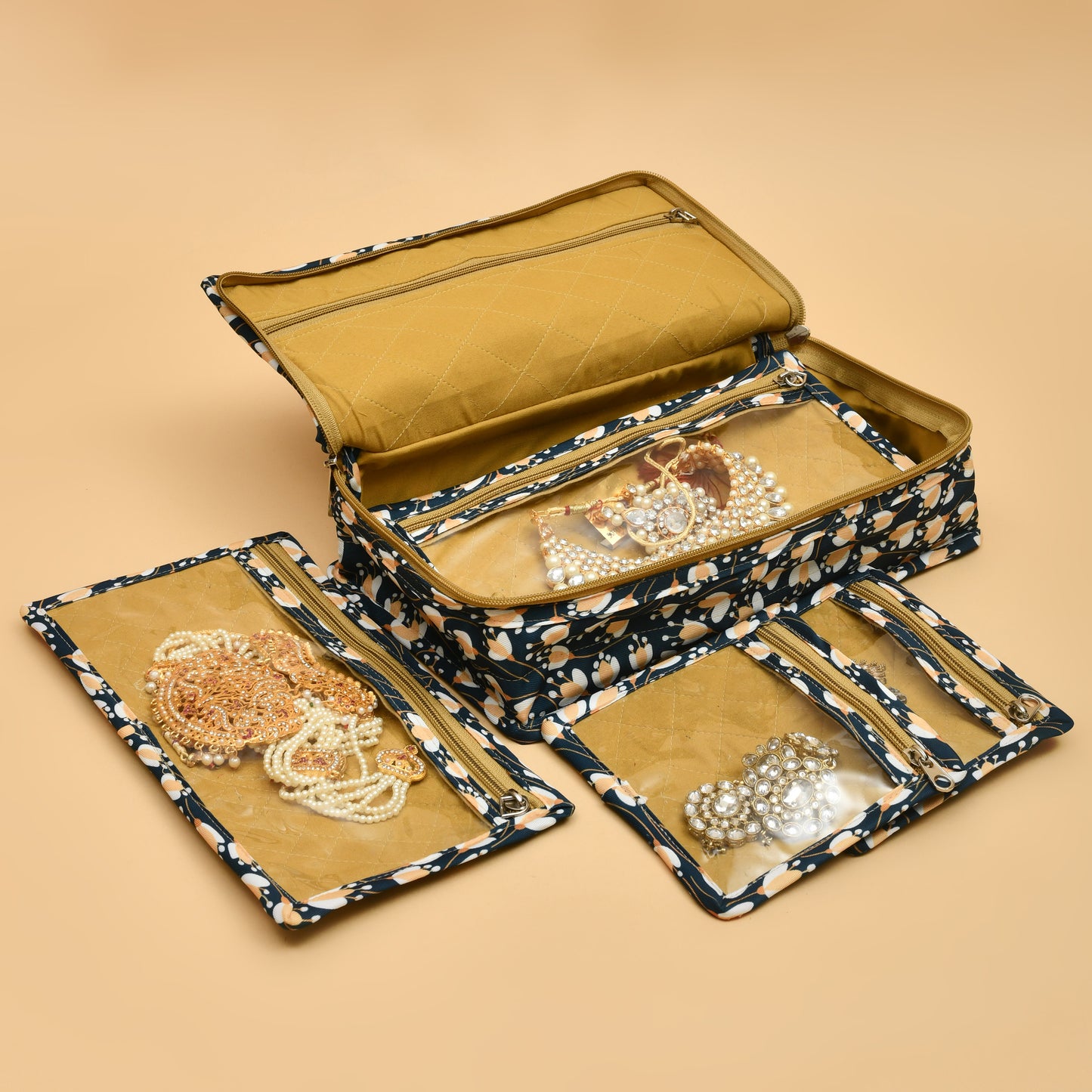 Jewellery Organiser_Navy Bloom - 5 Pouch